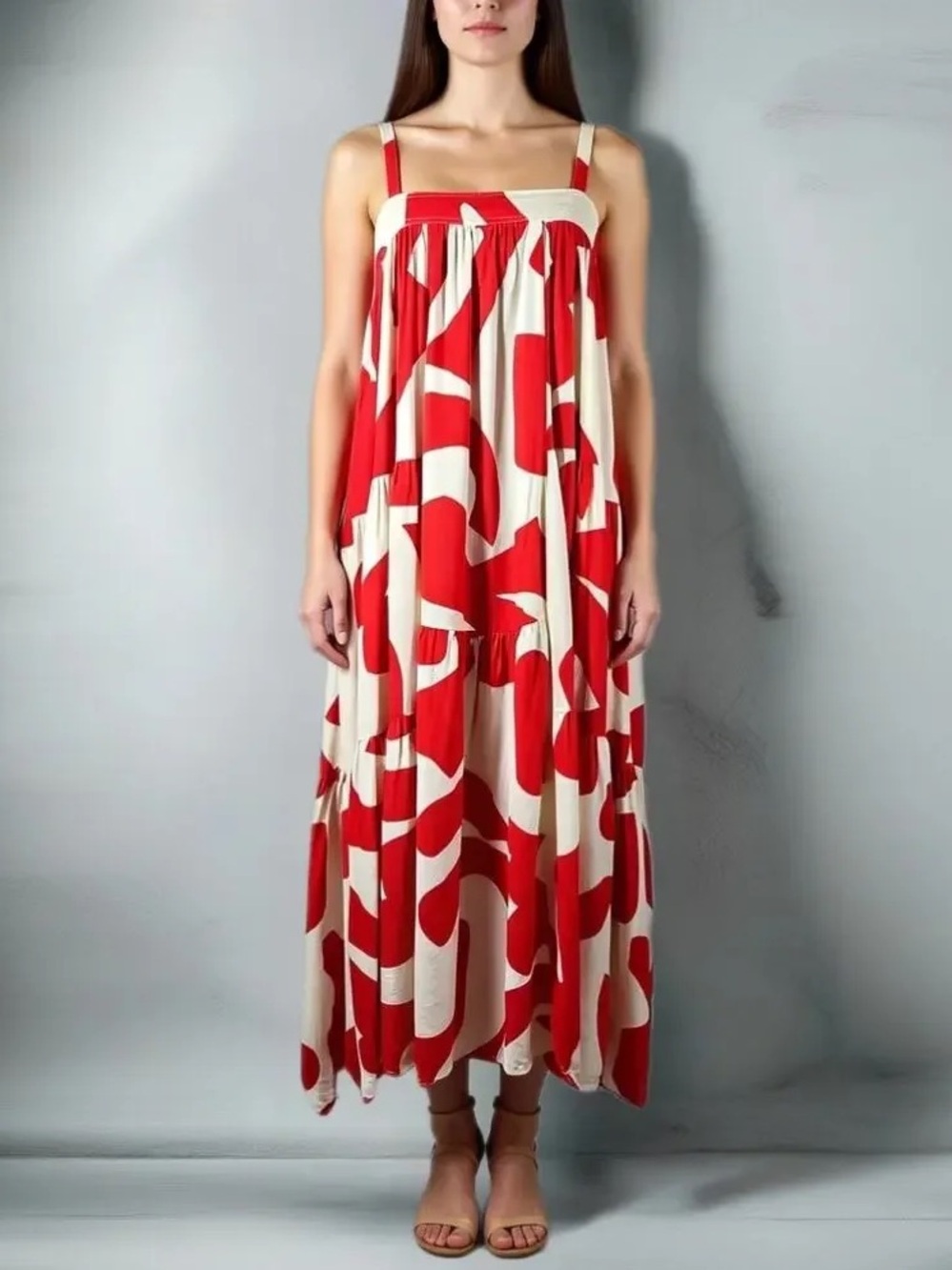 Anthropologie x Abel The Label Smock Dress Abstract Flowy Trapeze Summer Maxi L - Picture 15 of 16